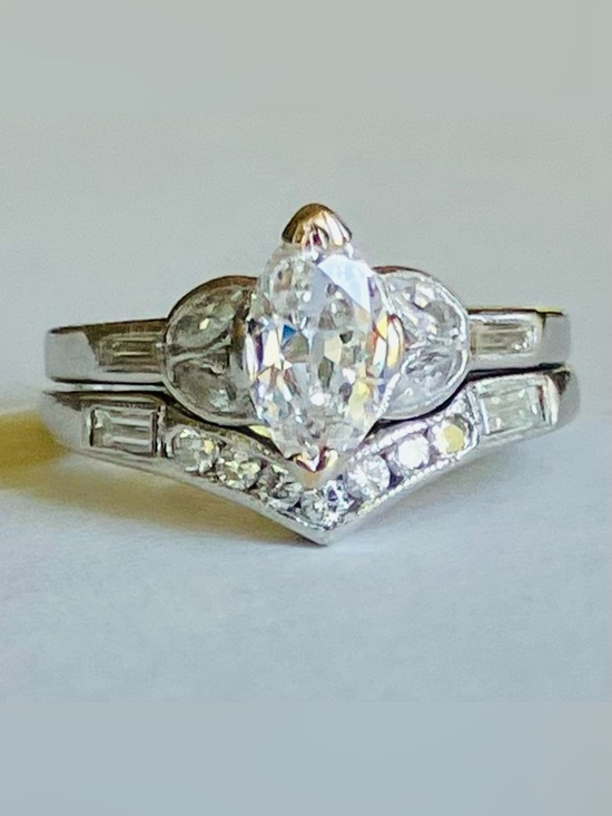 Antique Jewelry - Antique Platinum European Cut Diamond Engagement Ring & Custom Diamond Band